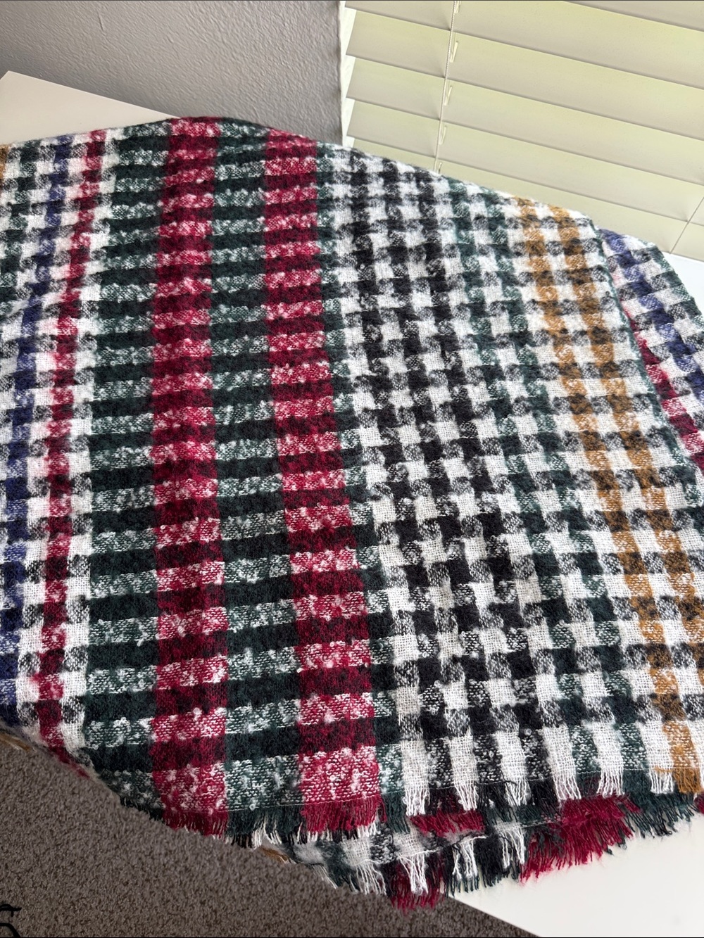 Cozy Plaid Fringe Throw Blanket - Multicolor